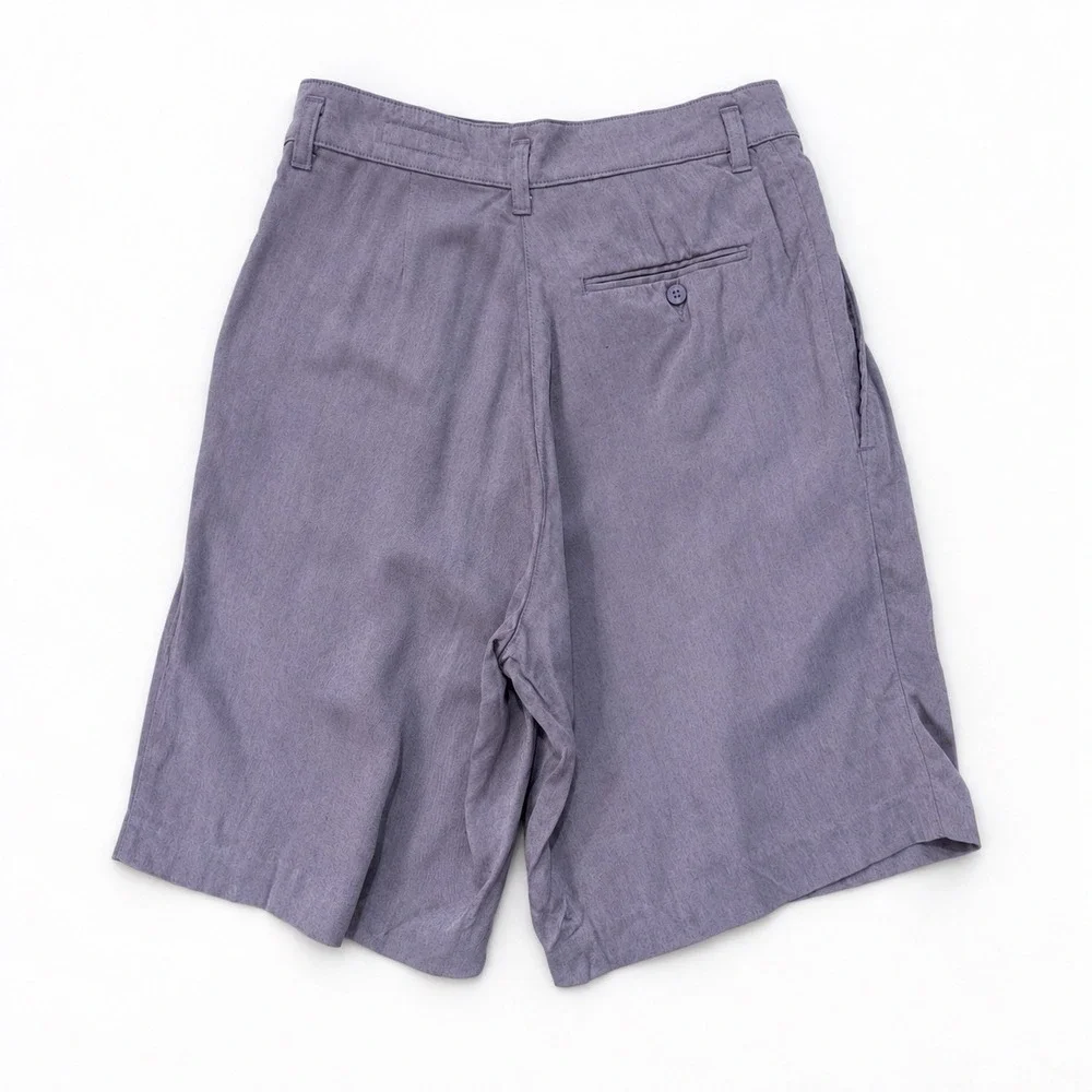 VTG 90s Ozone Protective Layers Pleated Shorts 30 Rayon USA Dusty Blue Bermuda